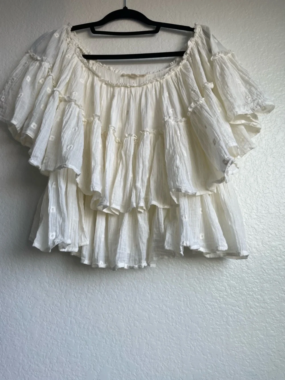 LOVESTITCH Boho Cream Off-Shoulder Ruffle Peasant Blouse • Medium - Picture 11 of 13